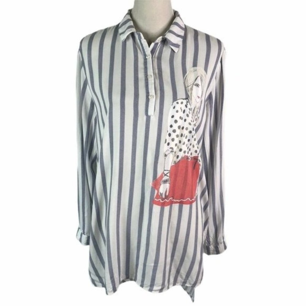 Big Dart -Graphic Girl Hi Low Roll Up Tunic Top ®